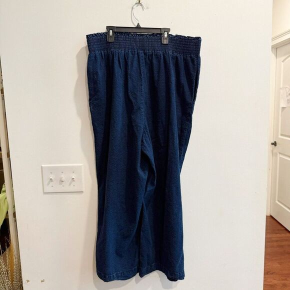 A New Day Womens Blue Chambray Pants XXL Wide Leg Cropped Elastic Waist Pull On - Picture 2 of 6
